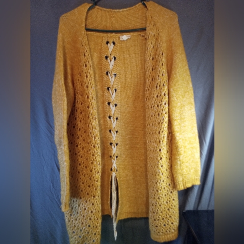 Hem And Thread Women's Mustard Open-Front Sweater Cardigan